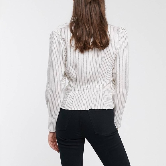 NWOT Paris Athelier & Other Stories Viscose Metallic Stripe Blouse Sz 2 - Picture 2 of 11